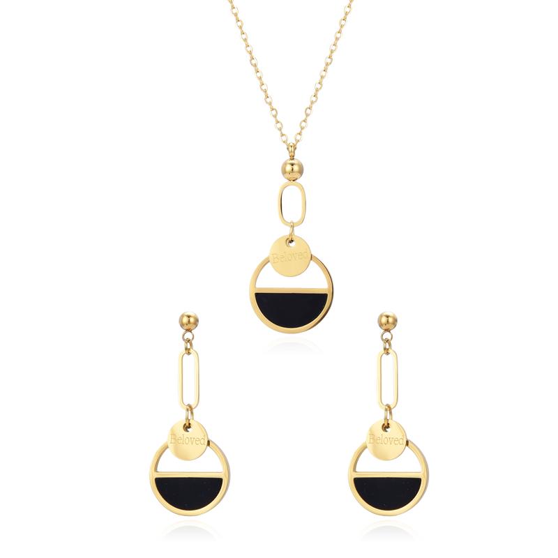 FYSARA New Popular European And American Gold Simple Titanium Steel Necklace Female Lucky Clavicle Chain Necklace Earrings Set