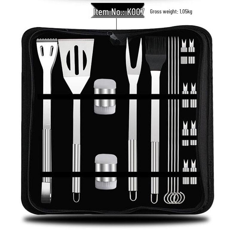 Meigo Stainless Steel BBQ Tool Set, 32 Pieces, with Portable Cloth and Aluminum Case Options, New.