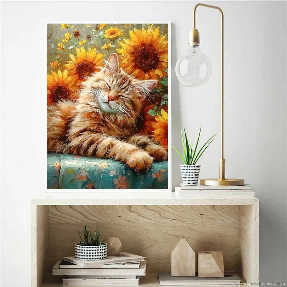 Full Square/Round 5D Diamond Painting Cat Sunflower Home Decor Embroidery Mosaic Animal Wall Art