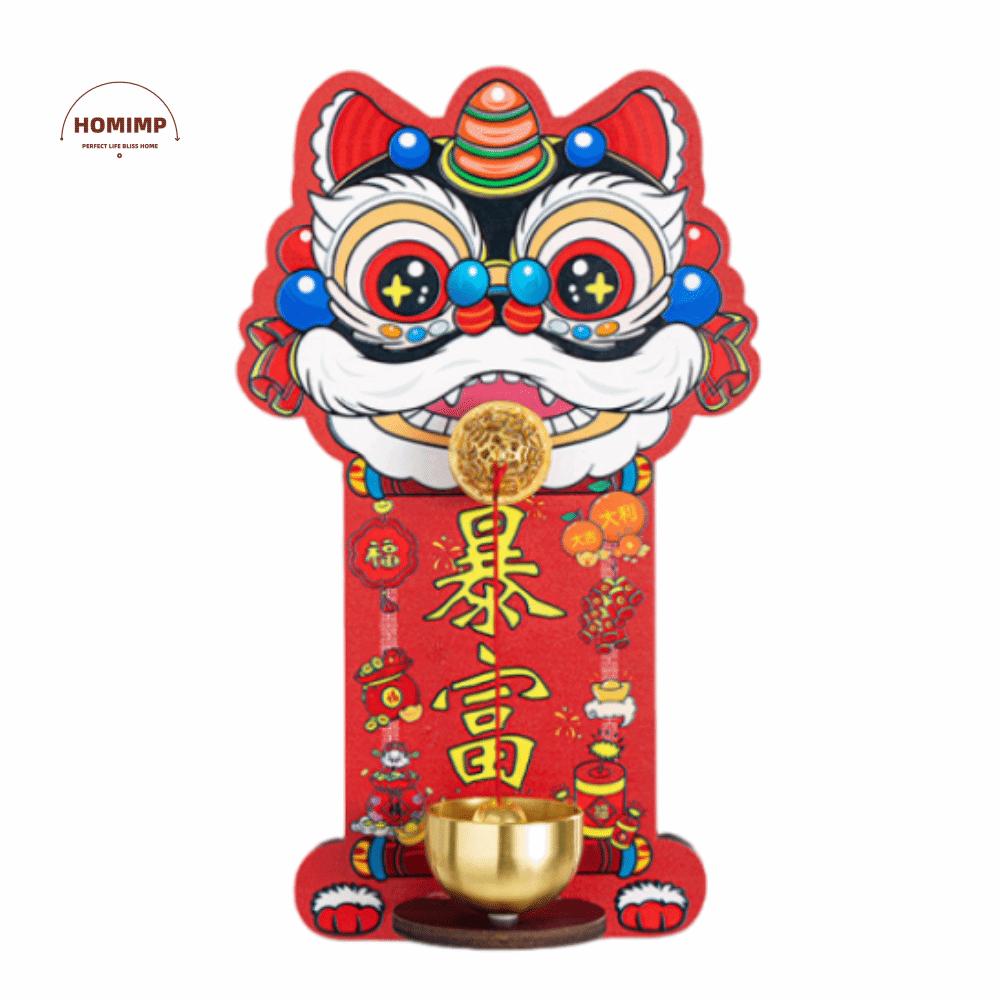 Creative Cartoon Lion Doorbell Magnetic Suction Red Reminder Wind Chimes Good Luck Hanging Decoration Chinese New Year Ornament