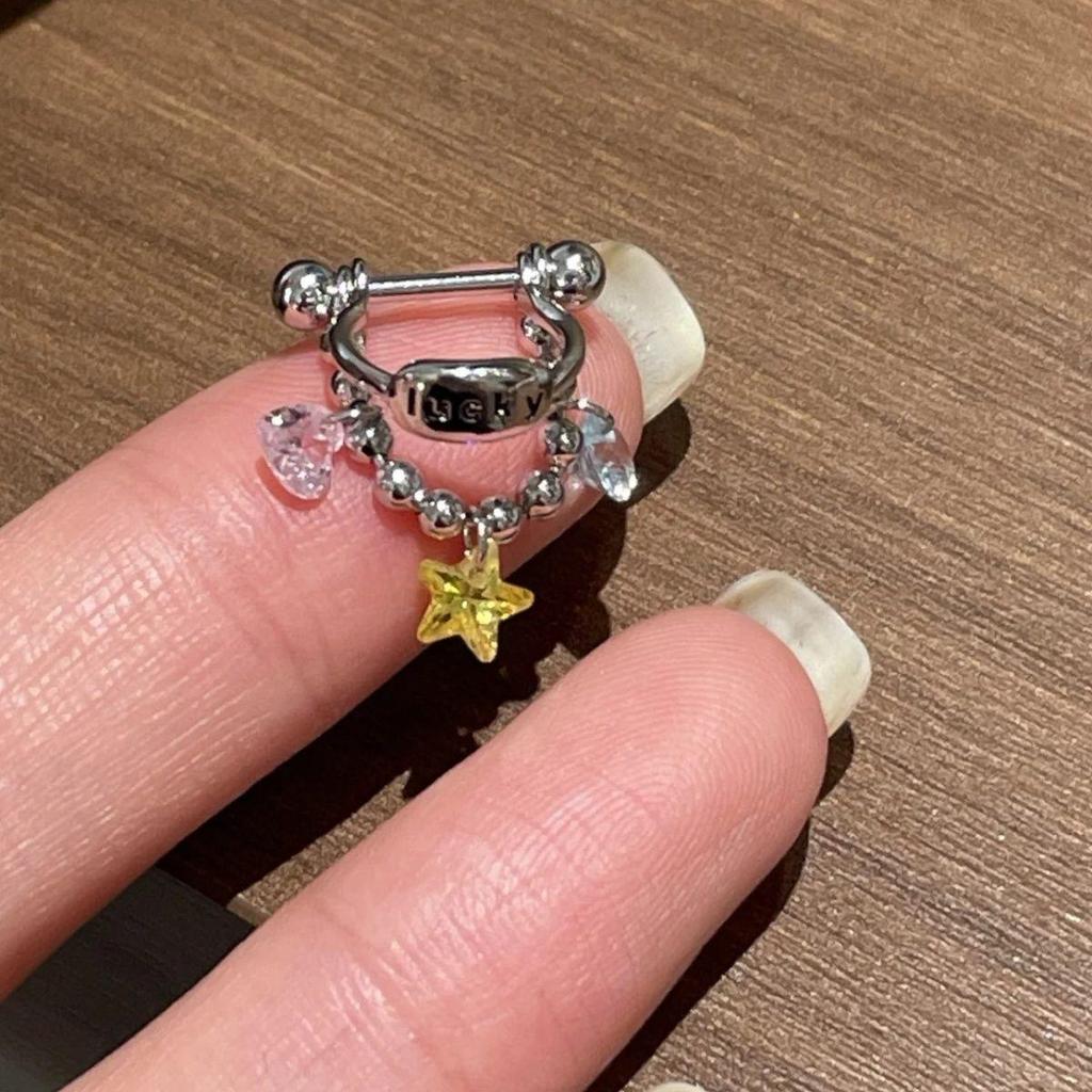 Lucky Star Pendant Cartilage Studs with Colorful Stones - Stylish and Versatile Ear Jewelry