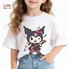 Kuromi T-Shirt Cute Cartoon Little Girls T-Shirt 4-14Yrs O Neck Short Sleeve Cat Print Casual Summer Top for Comfy