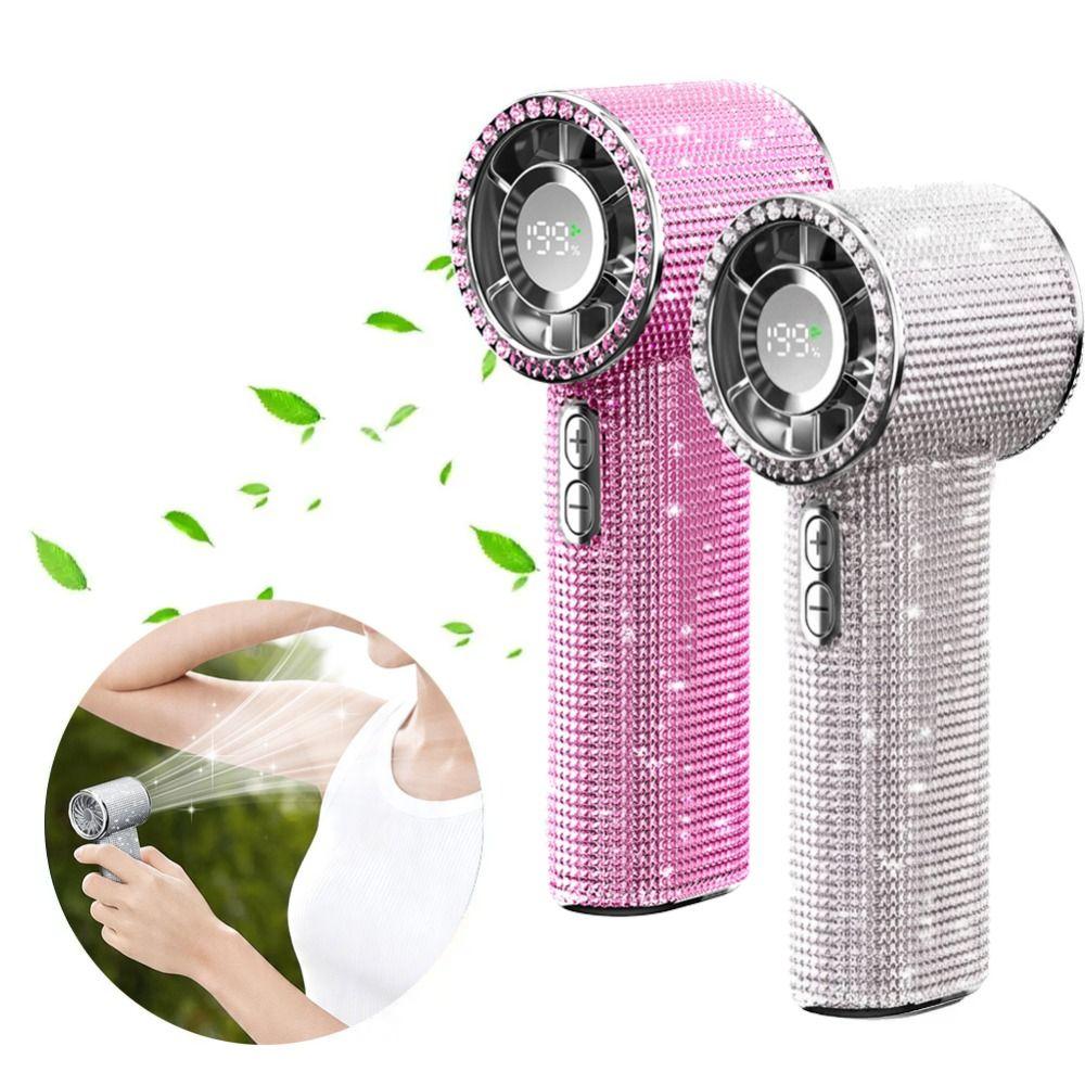 Small Size Rhinestone Handheld Fan Long-Lasting Bladeless Personal Fan Outdoor Use