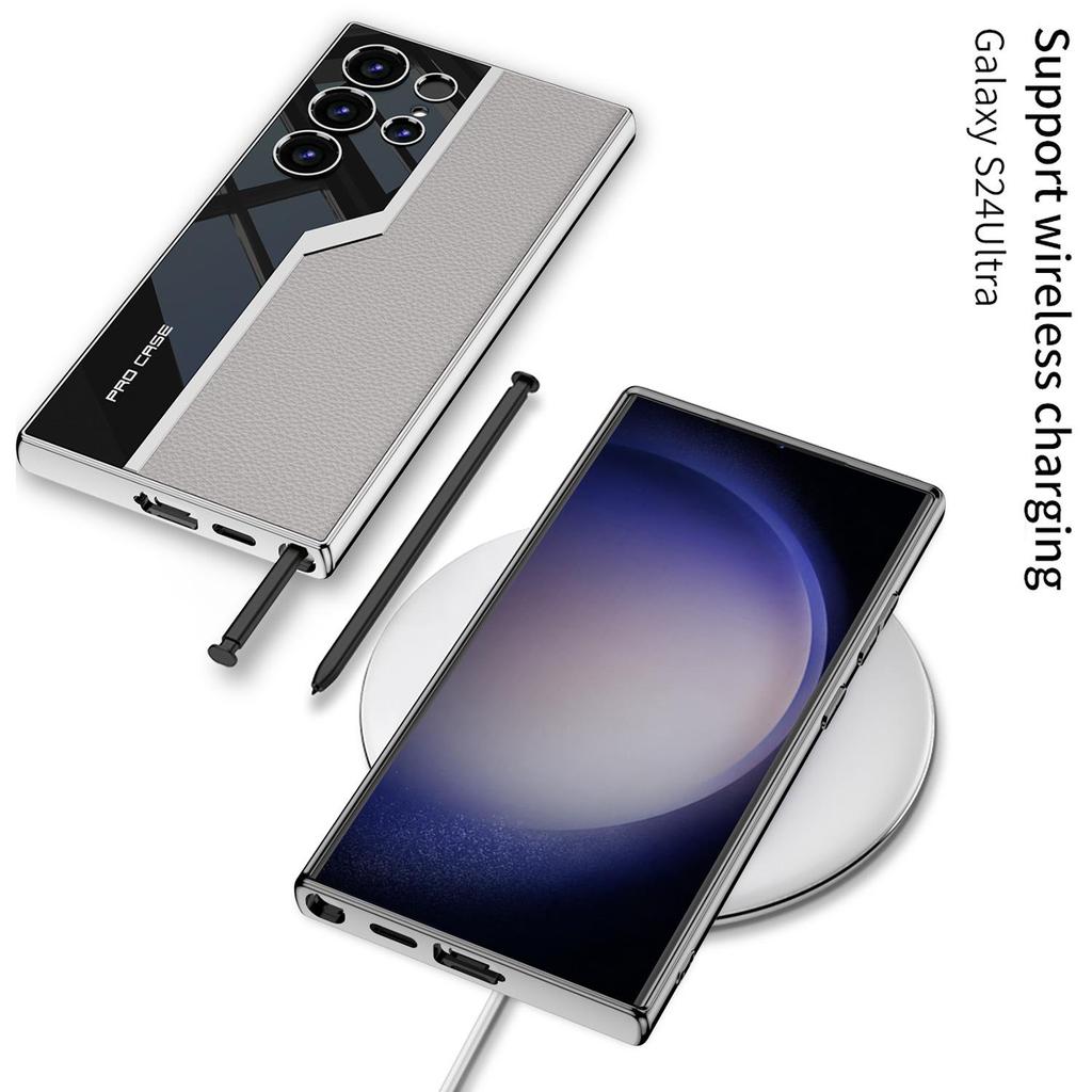 Samsung S24 Ultra Electroplated Leather Phone Case with Full Coverage Lens Protection