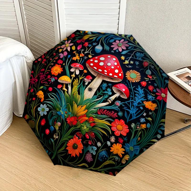 1pc Mushroom Garden Mandala Umbrella with Plastic Handle,Suitable for All Seasons Home Travel Outdoor UmbrellaDD1323