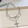 Elegant Diamond Cross Pendant Necklace - Trendy Multi-Layered Clavicle Chain for Women