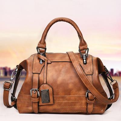 Dámská taška Evropská a americká Vintage móda Olej Vosk Kožená taška Boston Ruční taška na jedno rameno Diagonal Straddle Bag