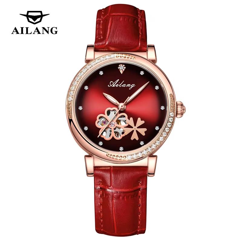 Seagull Fashion Women's Watch Leather Strap Waterproof Skeleton Automatic Mechanical For Ladies Watch Necklace Set 8867 Series