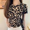Tricou Dama cu Imprimeu Leopard, Croială Slim, Mânecă Scurtă - Modă Vară 2026, Top Bază Atractiv, Trendy European și American