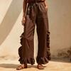 Women Fashion Ruffled Patchwork Versatile Casual Loose Wide Leg Pants