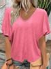 European-American Style New V-Neck Pleated T-Shirt Loose Fit Short Sleeves Candy Colors