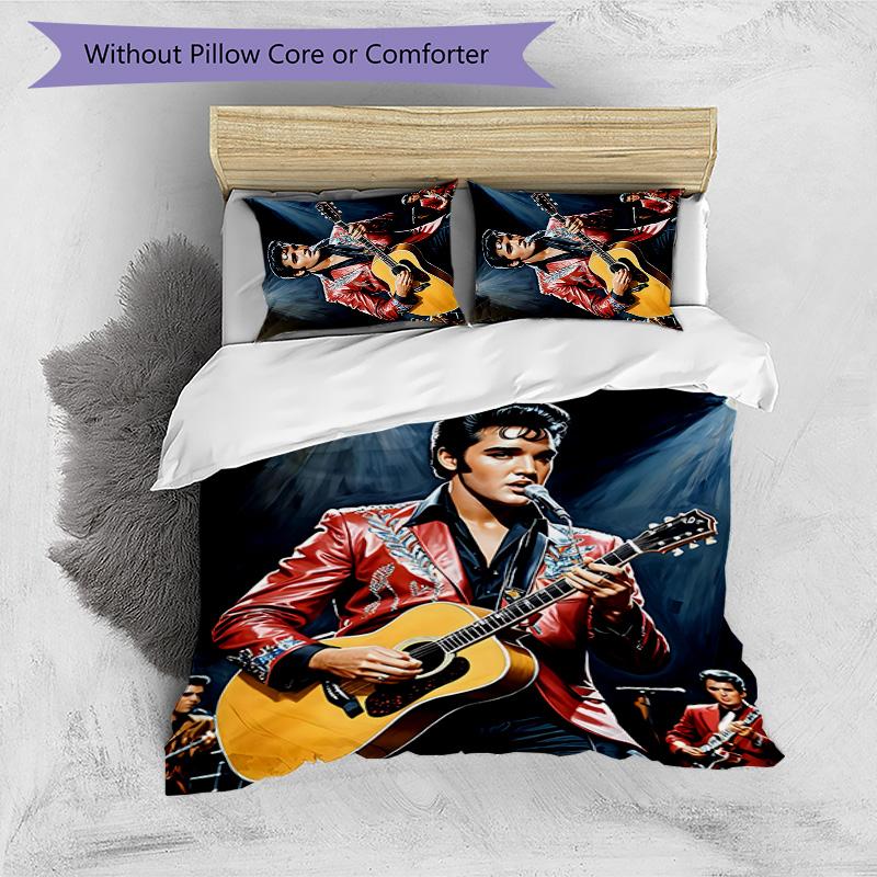 Elvis 3pcs Bedding Set Duvet Cover Closure Includes 1 Duvet Cover & 2 Pillowcases for All Seasons Bedroom Home Dorm Decor