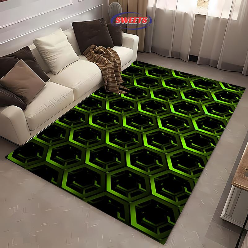 Fluorescent Green Crystal Geometric Future Carpet Living Room Bedroom Entrance Door Mat , Sofa, Home Decor Mat, Picnic Rug Gift