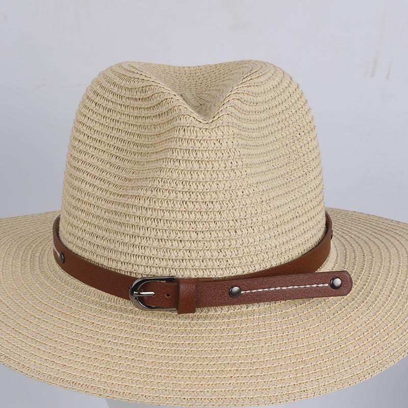 Retro European & American Straw Hat with Leather Buckle and Creative Hatband Decoration