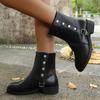 Fashion Large-Sized Women's Fashion Boots with Rivet Patchwork Square Heel Low-Top Autumn/Winter New Style