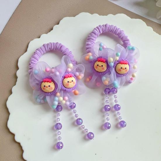 Hair Tie Soft Organza Flower Shape Hair Rope with Plush Tassels Imitation Pearls Decor High Elastic Band Bun Holder Hair Accessories