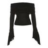 Y2k Aesthetic Simple Fashion Women's Tee Shirts Slash Neck Long Sleeve Solid Casual T-Shirts Vintage Off Shoulder Trendy Tshirts