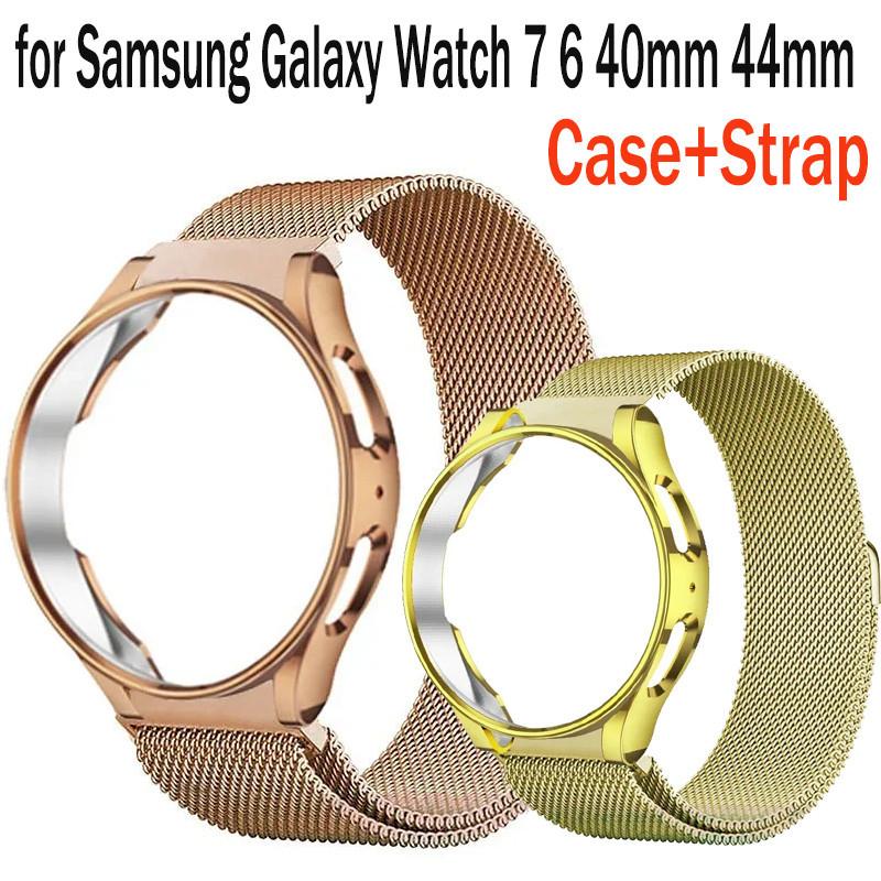 

Чехол+ремешок для Samsung Galaxy Watch 7 6 40 мм 44 мм Milan Metal Strap Case TPU Galaxy Watch FE Cover Correa