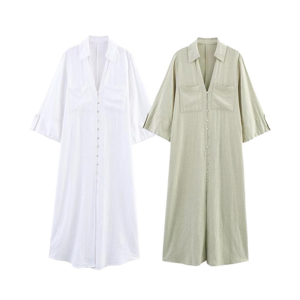 Summer 2025 Women's Fashion: European & American Style Linen Shirt Dress