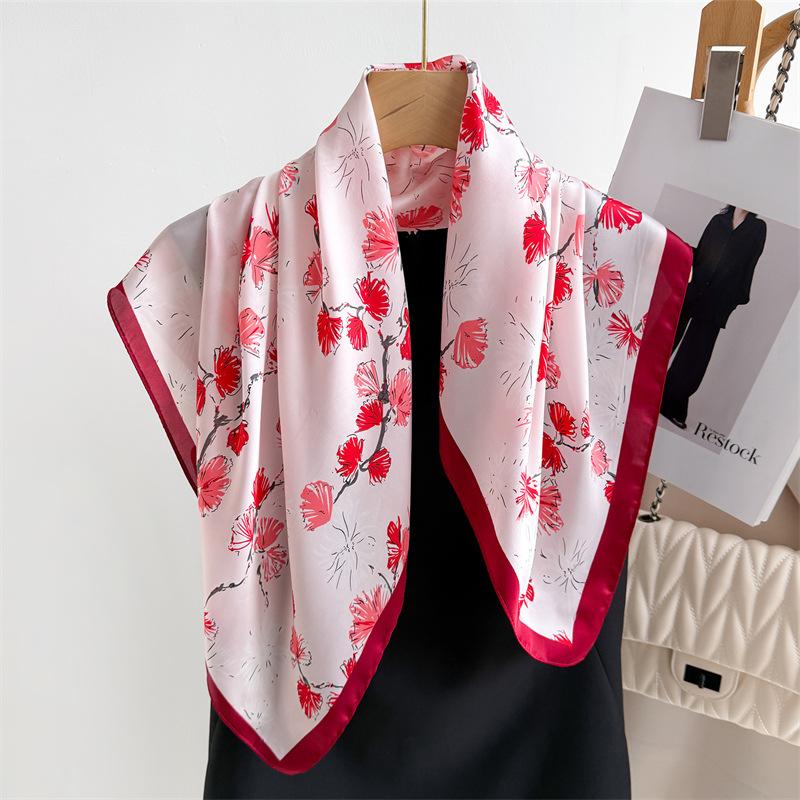 70Cm Small Square Scarf Imitation Silk Scarf Headscarf Spring And Summer Flower Dance Printed Scarf Scarf Professional Versatile Scarf