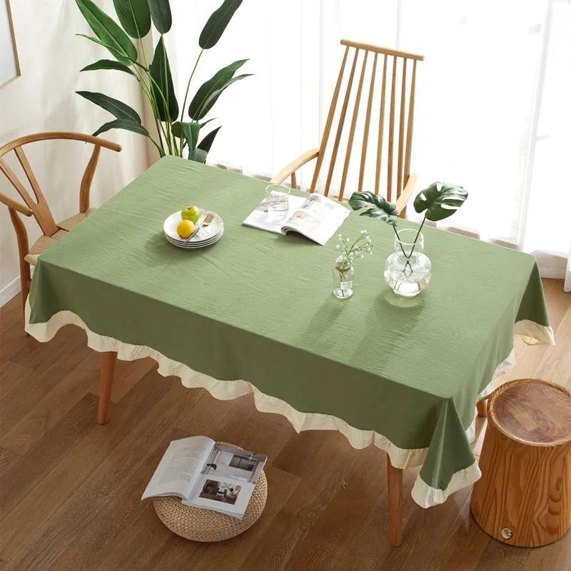 French Tablecloth Ruffled 100% Cotton Fabric Tablecloths Rustic Table Cover for Home Holiday Christmas Manteles Mesa Rectangular