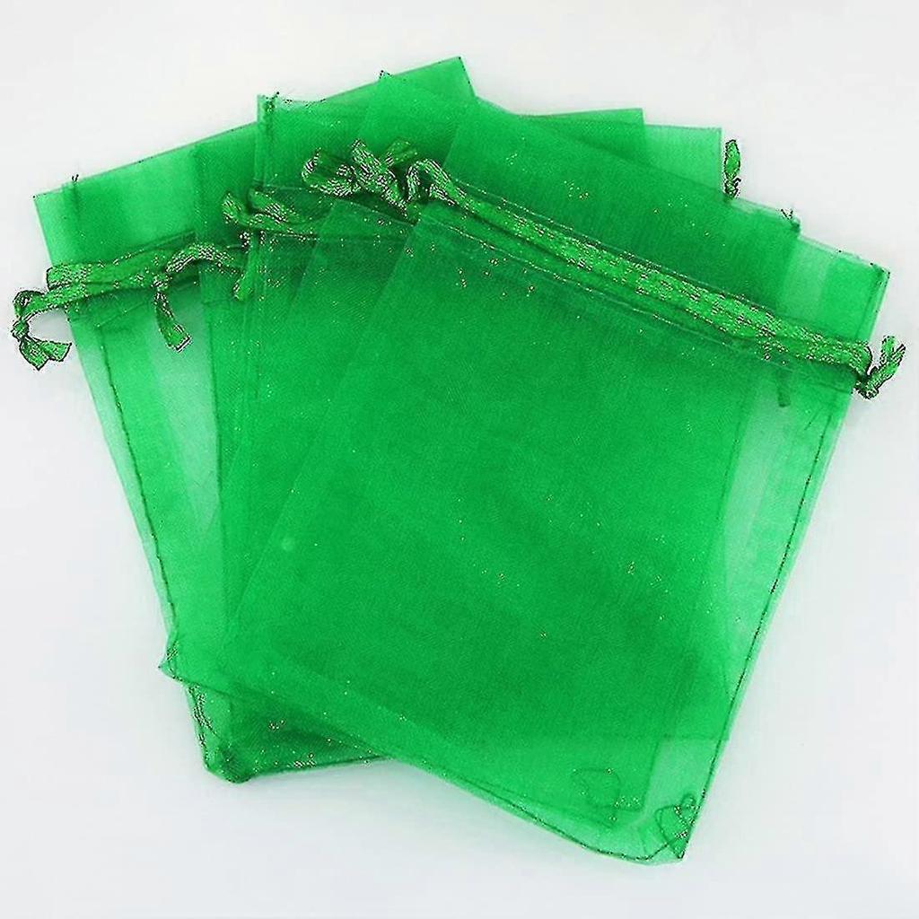 100pcs Gift Organza Bags 7.8x11.8 Green Inch Drawstring Rope Sheer Fabric Wedding Party Favour And Candy Bags