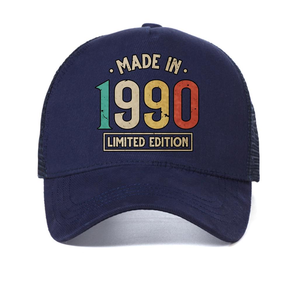 

Retro Made in 1990 29th Birthday Gift 29 Yrs Mens baseball cap Fashion Casual mesh trucker caps Hip Hop hat Adjustable Visor hat Adjustable темно-синього кольору