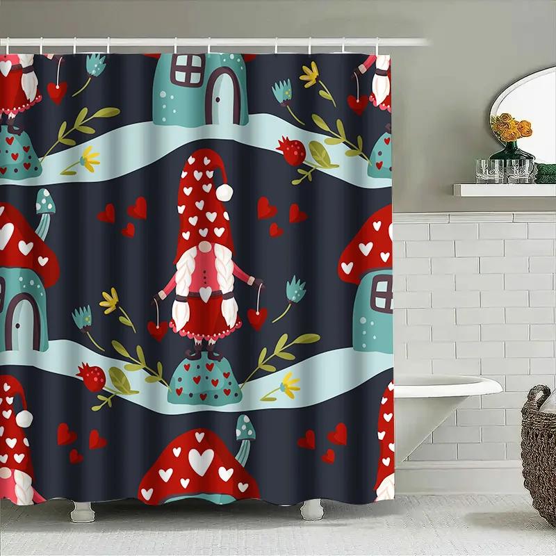Vintage Pilzmuster Duschvorhang Wasserdichtes Gewebe Badezimmerdekoration Heimdekoration Rot Weiß Blau Grün Gelb Blume Desi