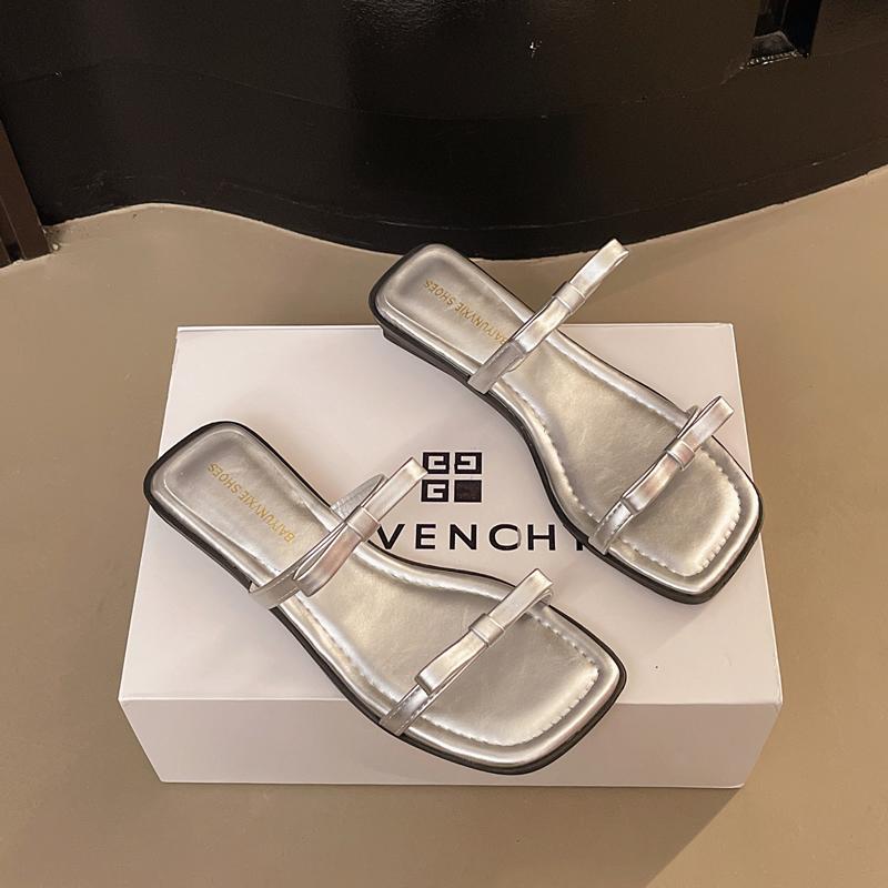 

Туфли женские на плоской подошве в корейском стиле с бантом, 2025 лето, новая мода, удобные пляжные шлепанцы, женские сандалии, zapatos de mujer 40 серебряный