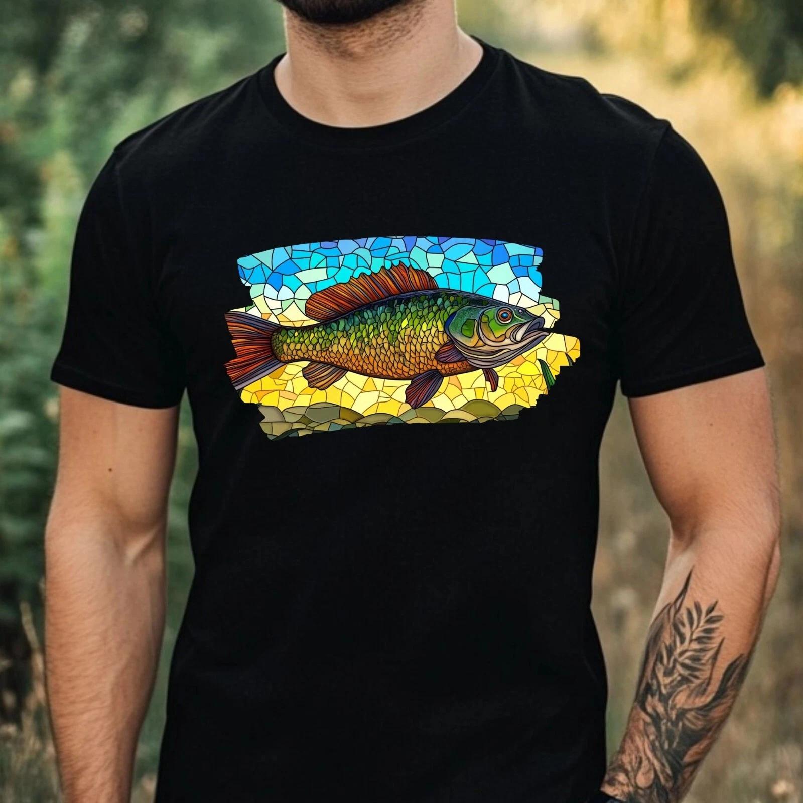 T-Shirt Herren Barsch Buntglas Motiv Baumwolle Größe XS bis 5XL XXXXL