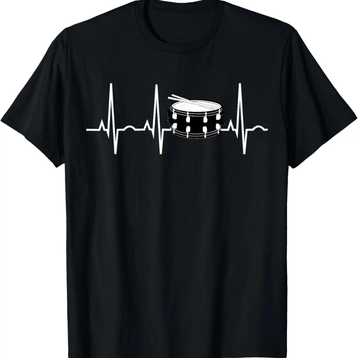 Snare Drum Heartbeat Shirt - Best Drummer Gift Tee T-Shirt S чёрный