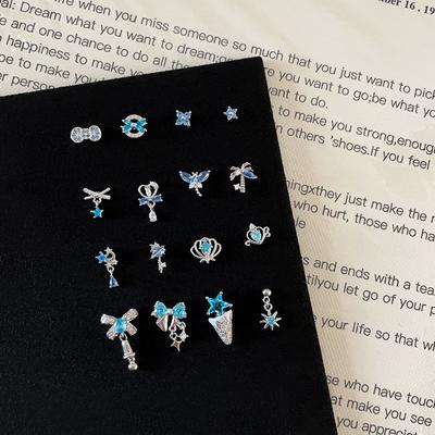 Screw Earbone Nails, Blue Zircon Bow Cochlear Earrings, Women'S Niche Simple Personality Versatile Temperament Earrings