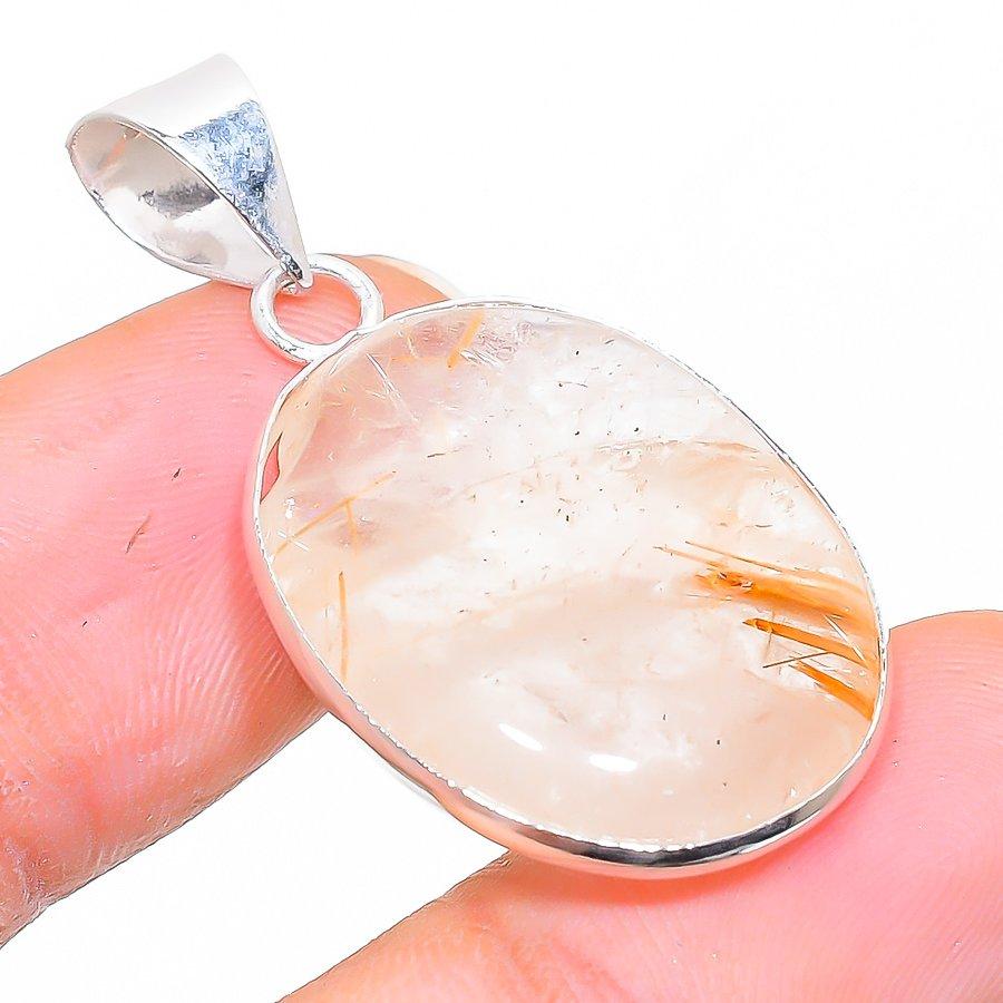

Natural Golden Rutile Gemstone Handmade 925 Sterling Silver Pendant 1.38 s4W43