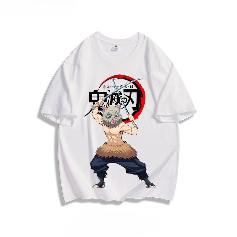 Popular anime demon slayer print 100% pure cotton short sleeved summer men's outdoor casual fashion comfortable streetwear