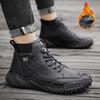Mens Classic Winter Men's Boots Real Leather Plush Warm Men's Snow Boots Waterproof Outdoor Roman Men Work Boots Men Motorcycle Boots