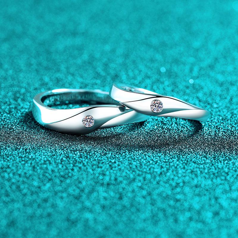 Yin Baichuan S925 Sterling Silver Moissanite Couple Rings - Simple Diamond Band for Valentine's Day or Anniversary Gift