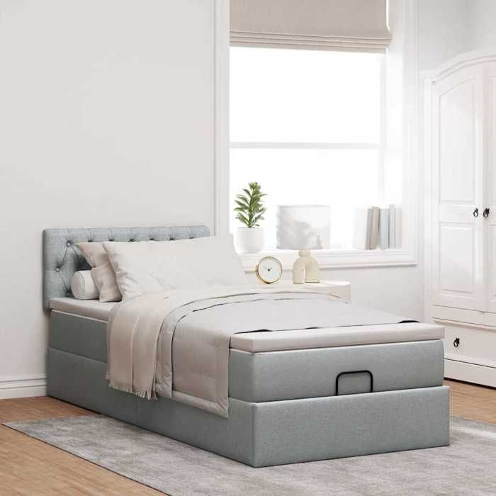 Maison Exclusive - Lit ottoman avec matelas et LED Gris clair 80x200cm tissu