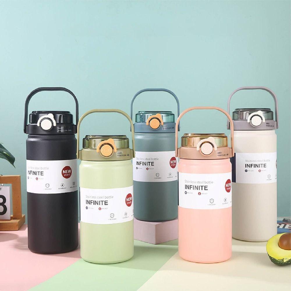 1L/1.2L Thermos Cup Stainless Steel Vacuum Flask Household Straw Thermal Bottle Soprt
