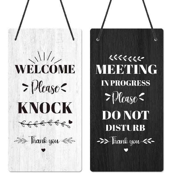 Do Not Disturb Door Hanger Sign - Brown Available Please Knock Door Signs Double Sided Reversible Hanger Plaque for Business Office Session Treatment