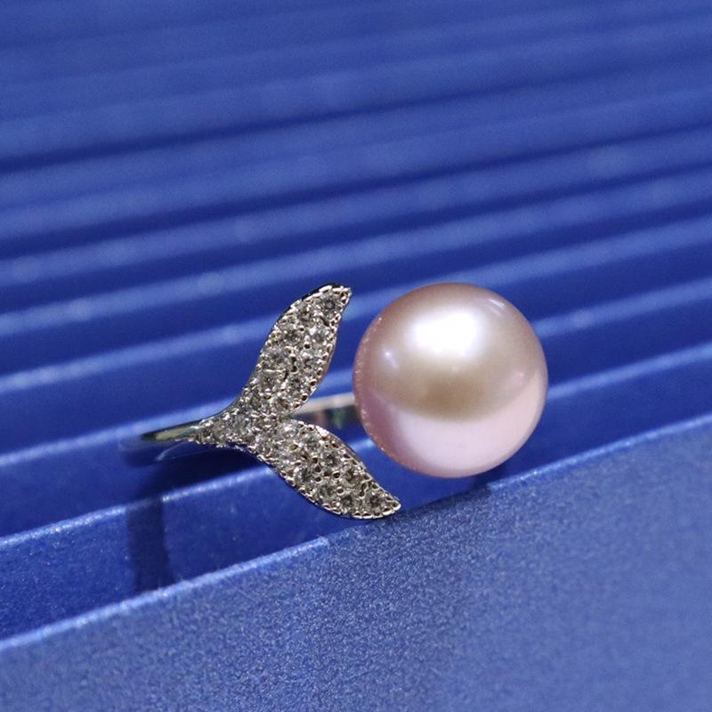 Adjustable Mermaid Ring with Near Round Freshwater Pearl - Strong Luster, Light Luxury, Versatile, Fashionable Jewelry.