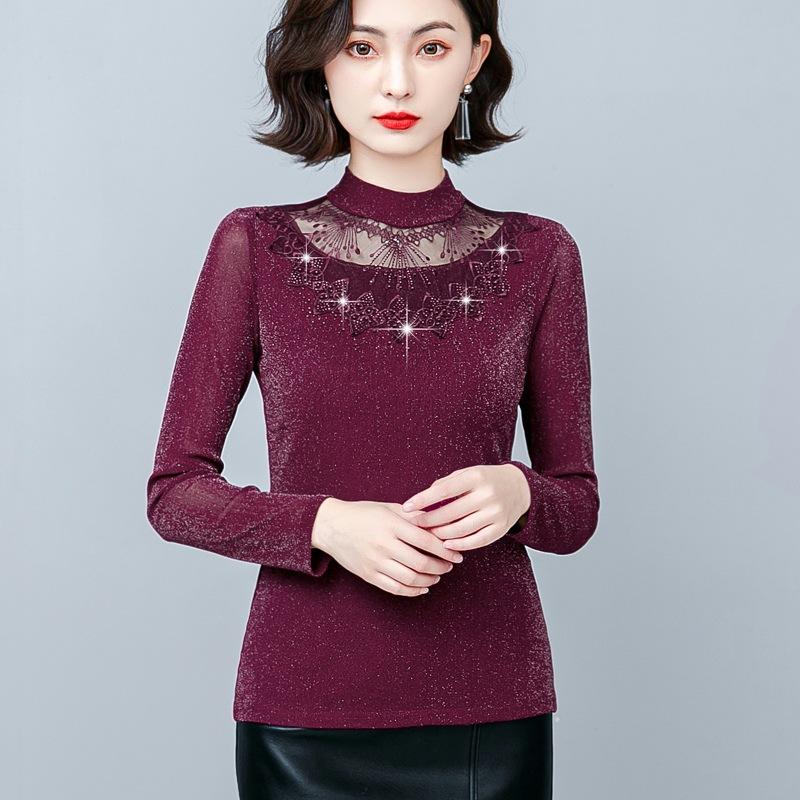 Autumn and Wintertime Semi-turtleneck Bottoming Shirt Women Velvet Thickened Thermal Underwear Mother Middle-aged Belly-covering Top