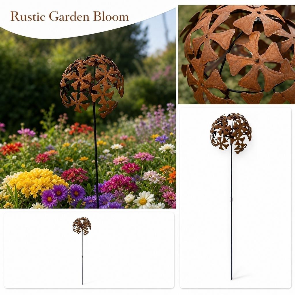 Rustic Metal Hydrangea Garden Stake Outdoor Yard Decoration Standalone Lawn Ornament for Patio Garden Landscape