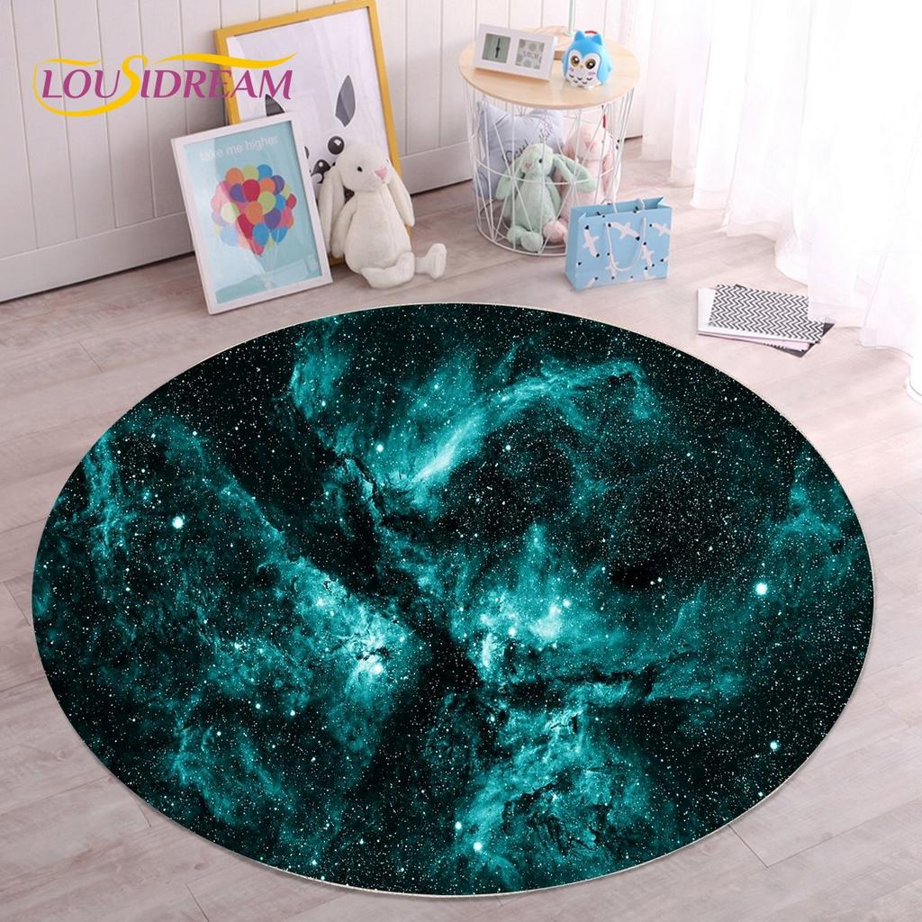 HD Galaxy Universe Space Stars Runder Teppich, Teppich für Wohnzimmer, Kinderzimmer, Sofa, Spielzimmer, Dekoration, rutschfeste Bodenmatte