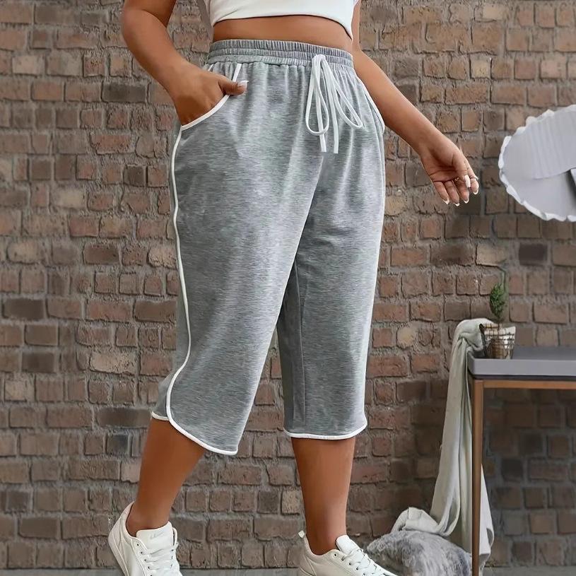 2025 Plus Size European & American Color Block Casual Capris - Summer Loose Fit 2XL