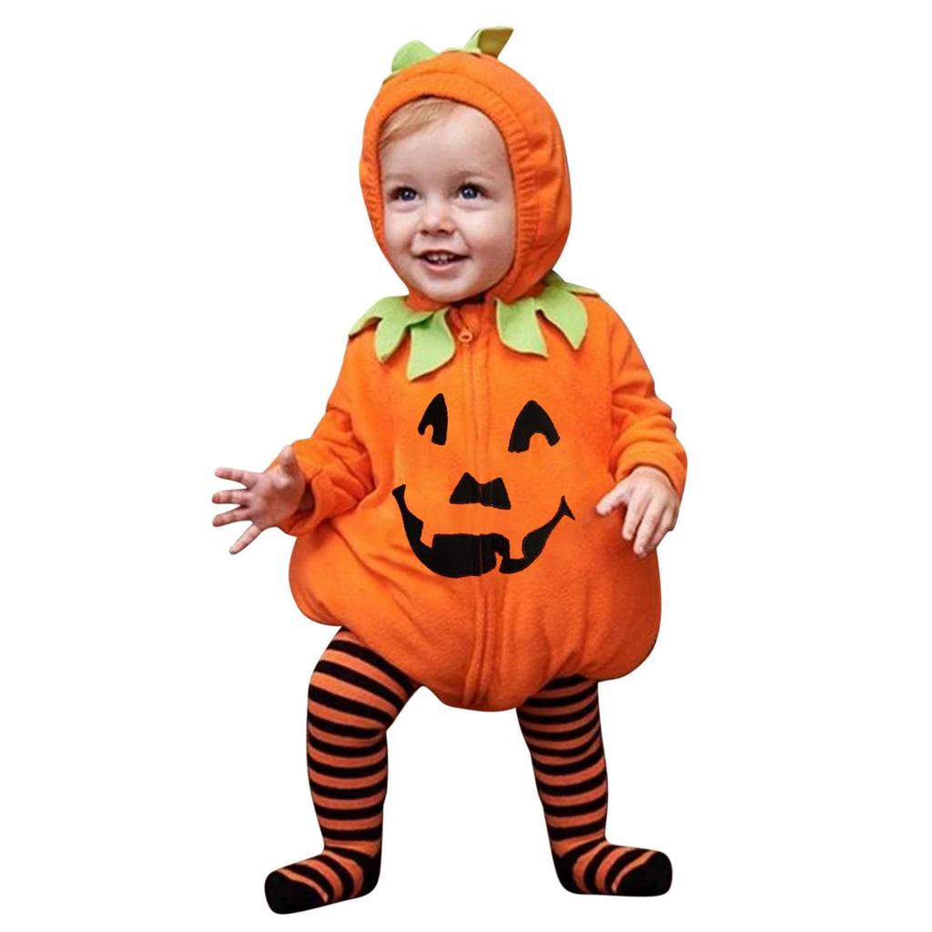 Baby Pumpkin Costume Toddler&Infant Unisex-Kids Halloween Costumes For Boys Girls Cute Hooded Romper Jumpsuit Outfit
