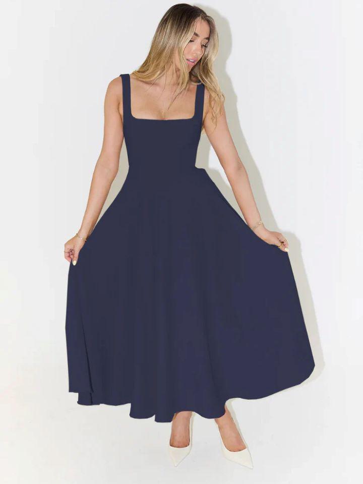 

2026 Summer European & American Simple Sexy Mid-Length Slimming Straps Dress XXL темно-синього кольору