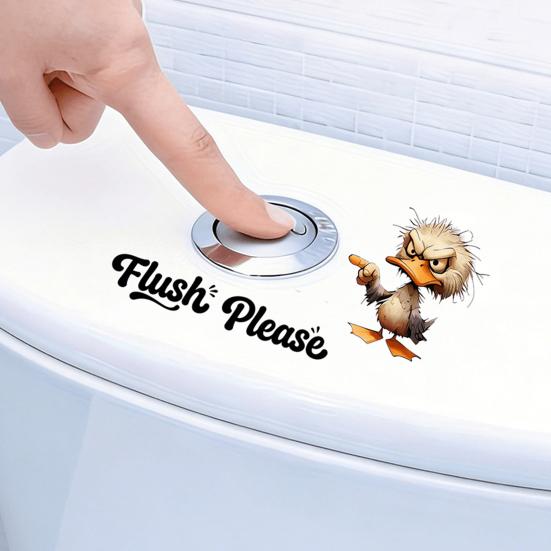 Cute Cartoon Animal Toilet Sticker Flush Please Toilet Tank Sticker Self-Adhesive PVC Bathroom Wall Decal for Washroom