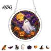 Colorful Light Catcher Acrylic Jigsaw Puzzle Suncatcher, Stained Glass Style Halloween Skeleton Ghost Suncatcher Sun for Gothic Window Wall