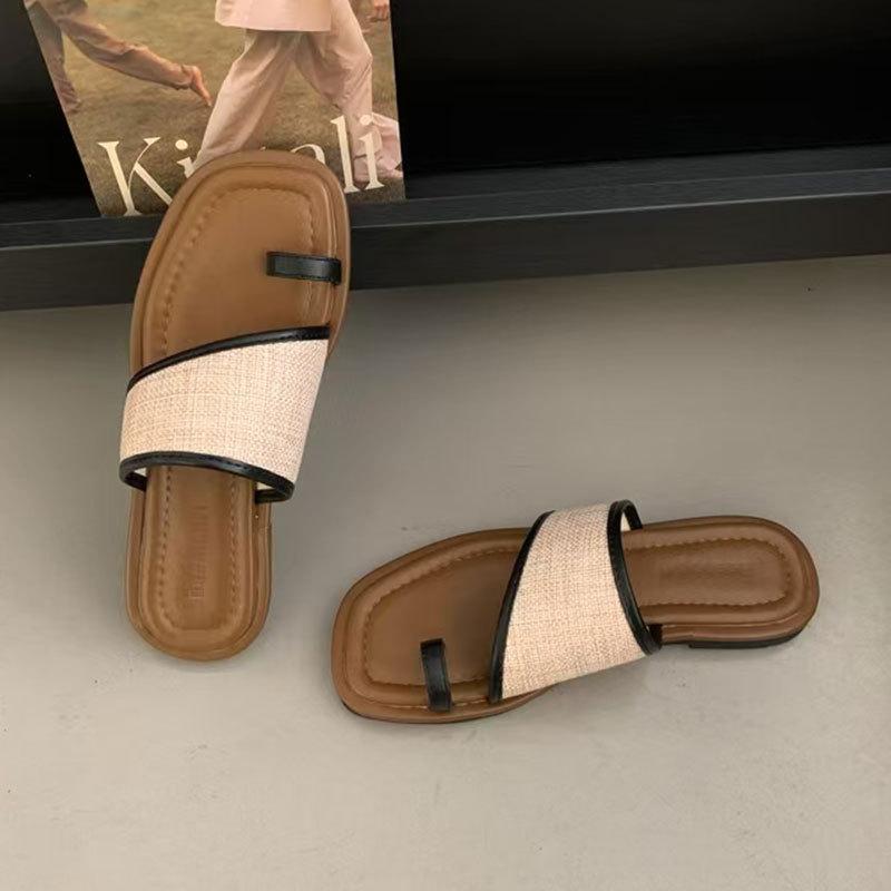

Korean ins trendy cover toe cool slippers women s outer wear 2025 summer new soft-soled simple flat sandals women 35 чёрный