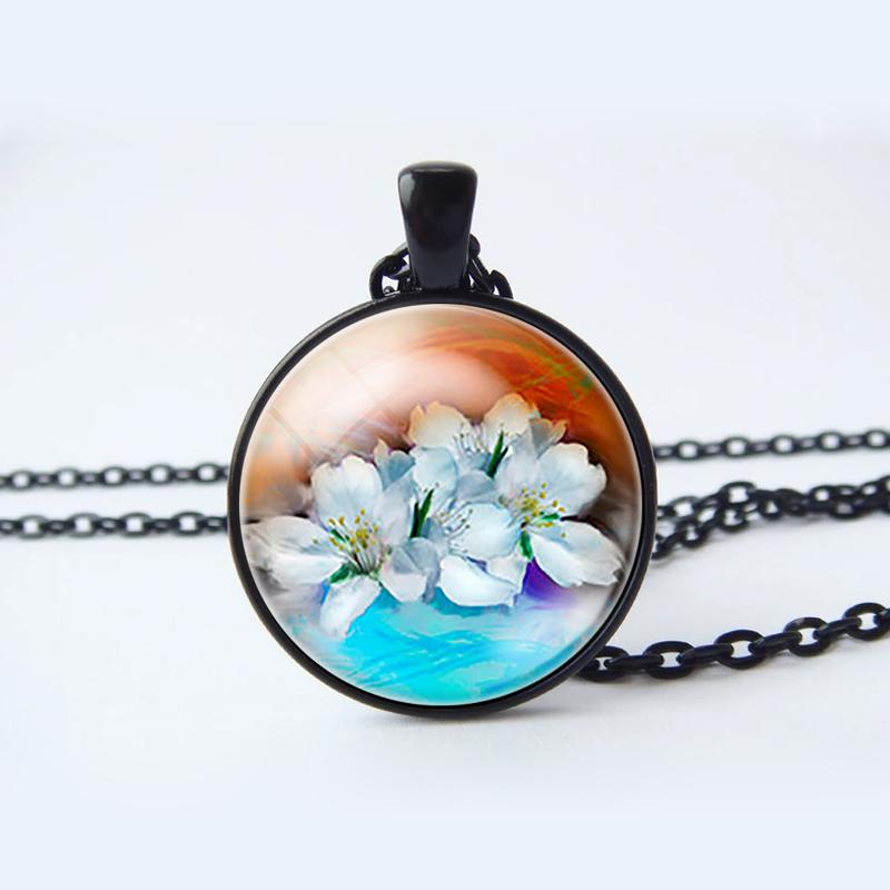 Collana con ciondolo cabochon in vetro a forma di fiore, gioielli con loto, pesca, rosa, girasole, tulipano